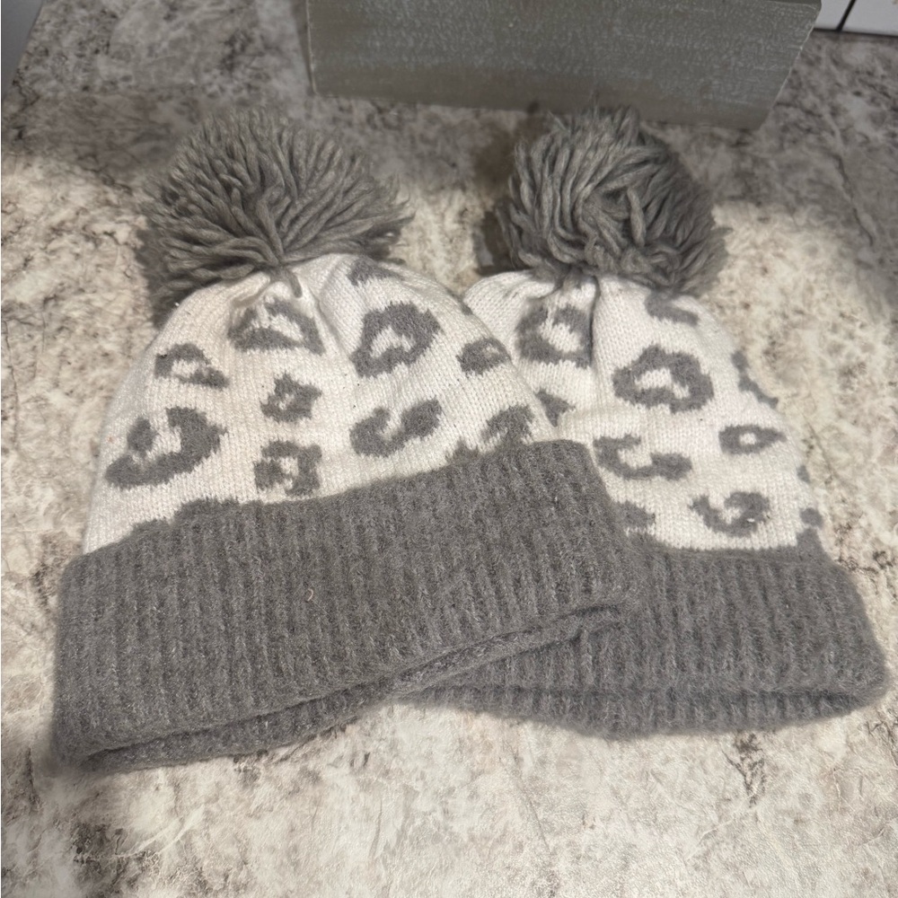 Target Gray and Cream Kids Pom-Pom Beanie Set of Two